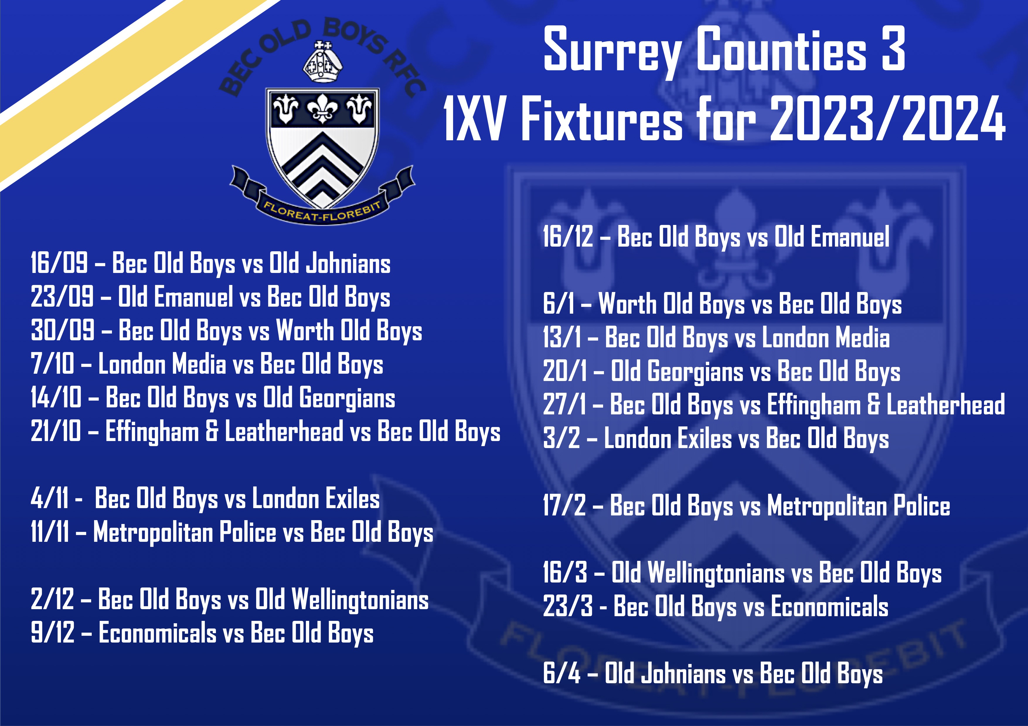 1XV Fixtures 2023:2024 pic